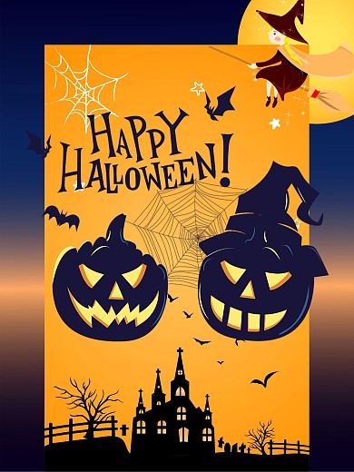 万圣节鬼屋女巫海报背景素材南瓜节蝙蝠