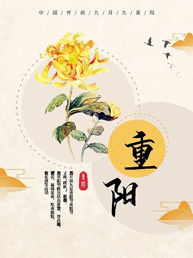 浅色中国风菊花重阳节海报