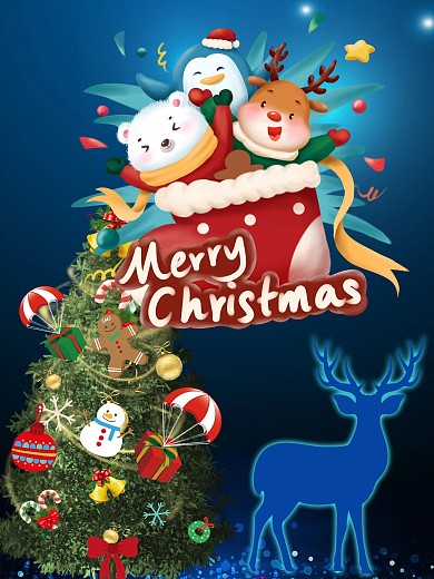 抽象蓝灯鹿与圣诞背景圣诞节圣诞快乐