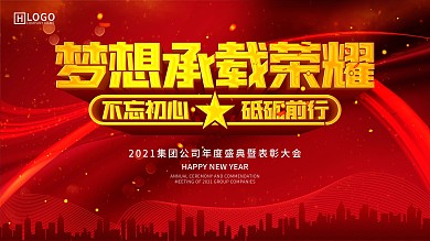 简约大气红色喜庆年会背景板