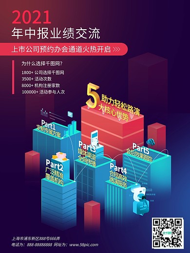 商务中报2.5d插画风格海报会议海报