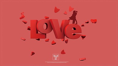 红色浪漫情人节七夕快乐英文节日祝福展板