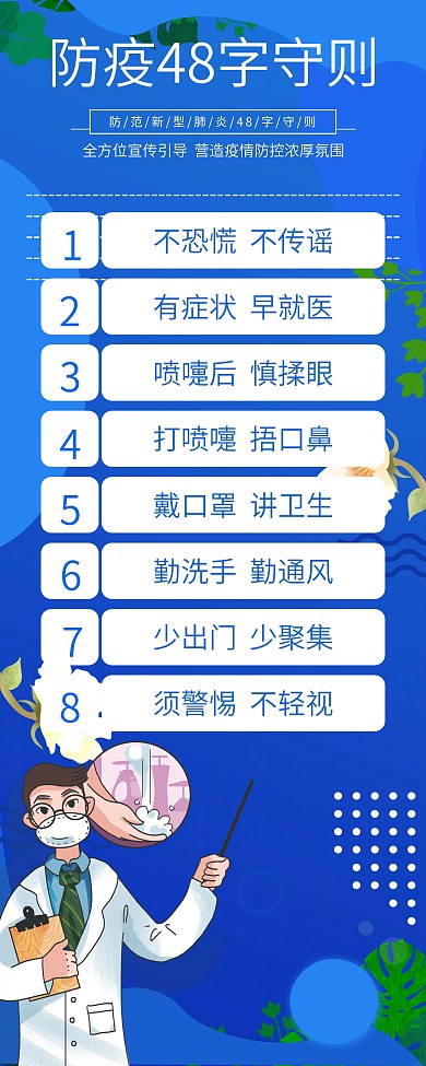 蓝色防范新型冠状病毒肺炎守则展架