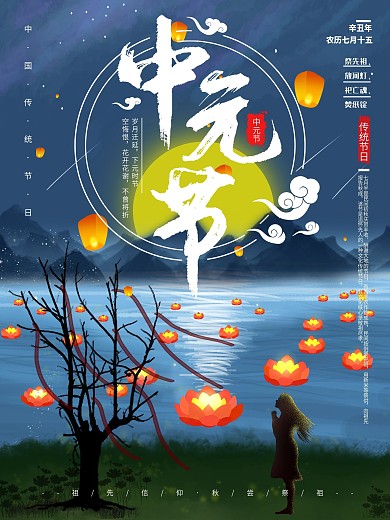 中元节祭祀祖先习俗海报