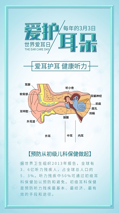 全国爱耳日爱护耳朵保护耳朵听力海报
