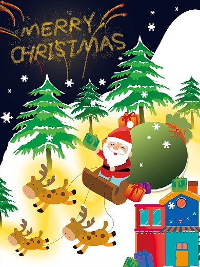 圣诞节插画圣诞老人麋鹿海报
