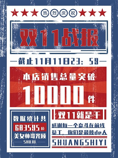 复古双11战报宣传海报