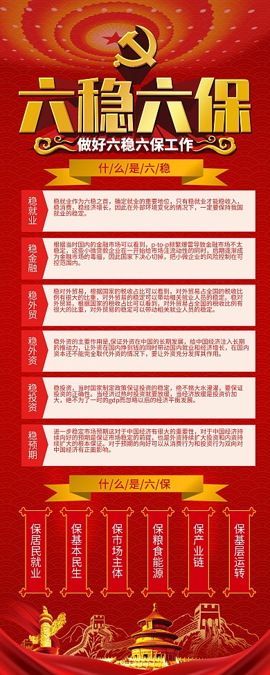 党建风六稳六保宣传展架