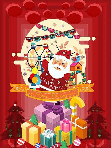 圣诞节平安夜圣诞礼物红色海报