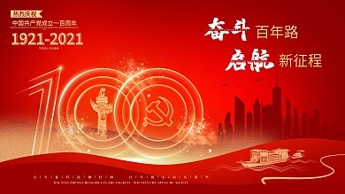 建党100周年会议活动金红色调背景展板