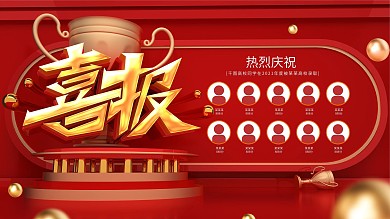 原创C4D红色喜报展板