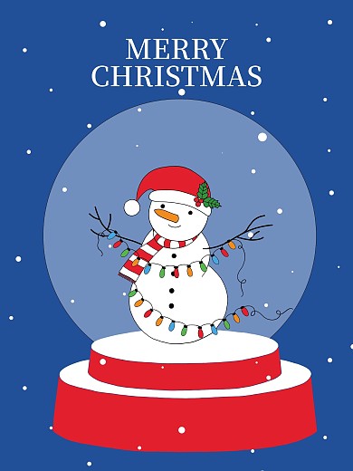 圣诞节手绘卡通小雪人圣诞球海报