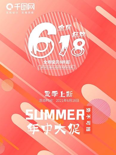 时尚橙红色电商618全民狂欢年中大促海报