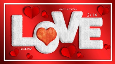214毛绒绒红色情人节快乐英文祝福展板