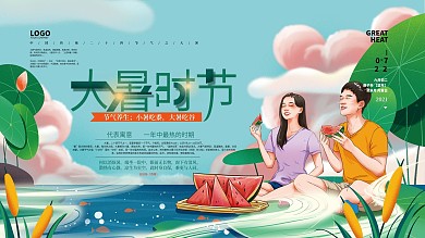 手绘大暑节气养生展板