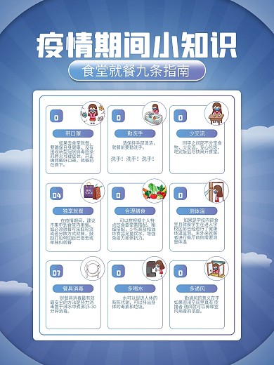 原创简约风学校食堂防疫情就餐九条指南海报