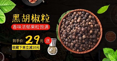 电商海报清新简约调料黑胡椒粒调料绿叶