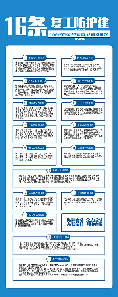 16条复工防护建议文字内容展架