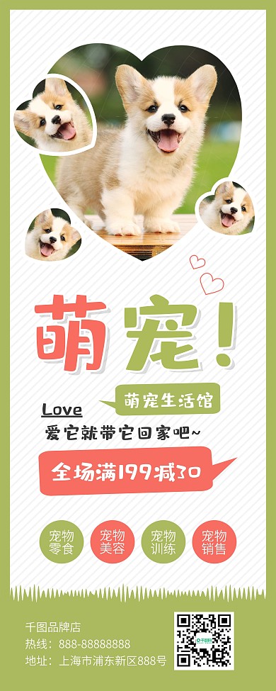 时尚简约柯基宠物店X展架易拉宝