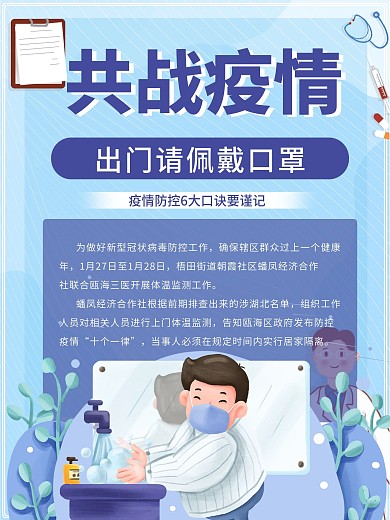 共战疫情请带口罩社区海报