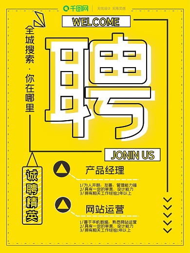 黄白色调招聘海报