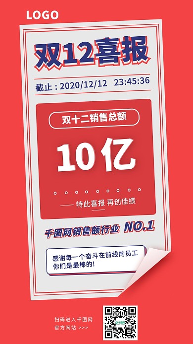双十二喜报大字喜庆红色活动海报销售战报