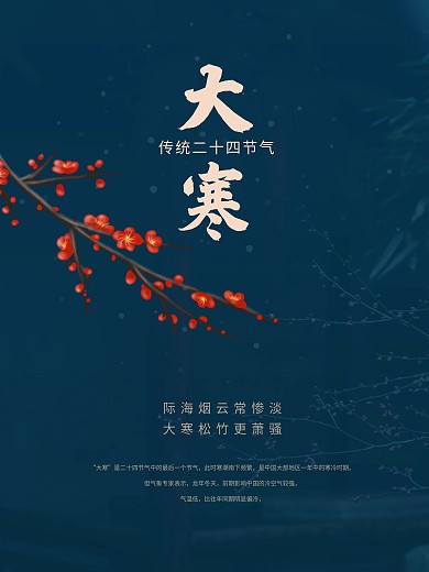 深蓝色简约大气二十四节气大寒活动宣传海报