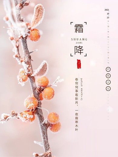 简约唯美二十四节气霜降海报设计