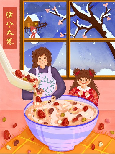 原创手绘腊八插画海报