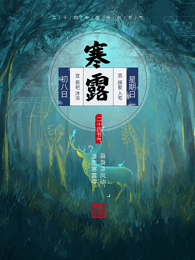 蓝色唯美二十四节气之寒露节气海报