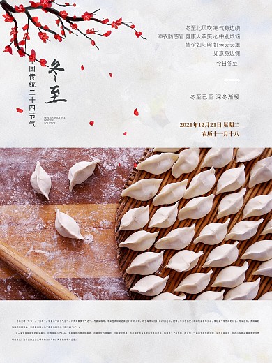 冬至饺子浅灰色简约写实海报