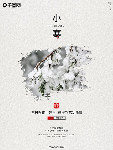 简约大气小清新传统二十四节气小寒节气海报