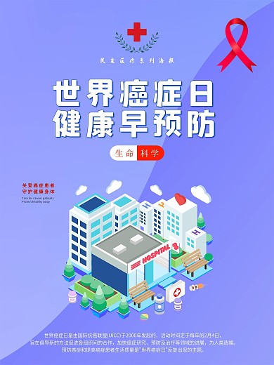 紫色简约世界癌症日健康早预防宣传海报