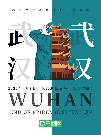 蓝白简约武汉苏醒疫情退散海报