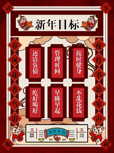 2020新年目标民国风愿望内容海报设计