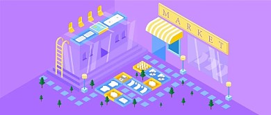 双12双十二2.5D商店矢量插画场景电商公众号封面