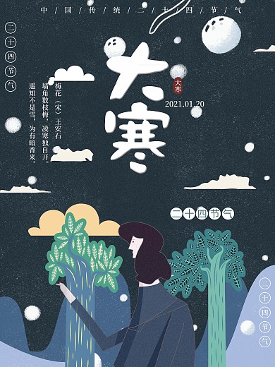 原创手绘午夜之城大寒海报