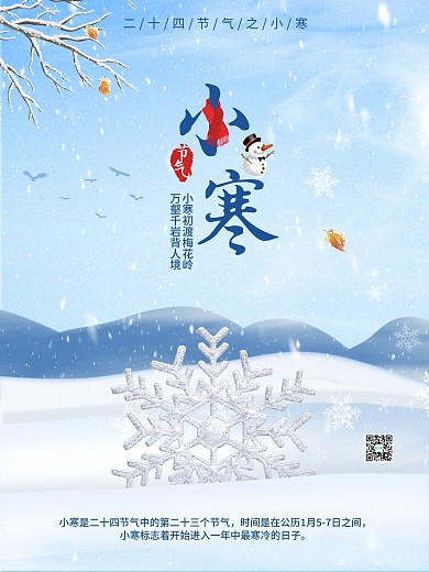 小寒节气海报雪花冬季二十四节气海报