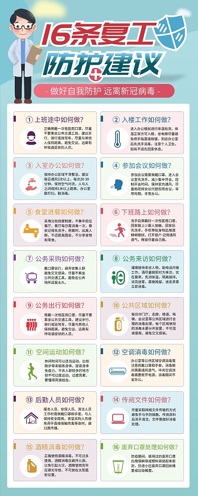 原创图标16条复工防护建议X展架易拉宝