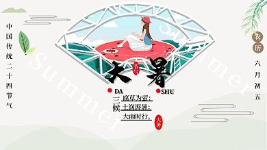 中国传统二十四节气大暑清新海报