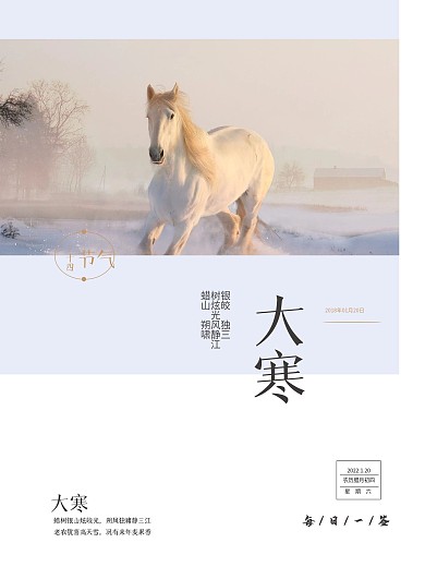 蓝色简约海报风二十四节气大寒每日一签日历