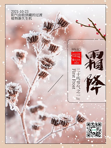 清新霜降二十四节气宣传海报