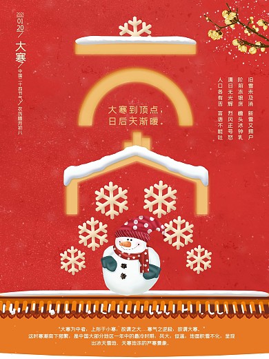 2019猪年节日节气之大寒创意海报