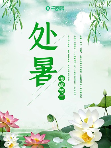 清新荷花夏季处暑节气海报