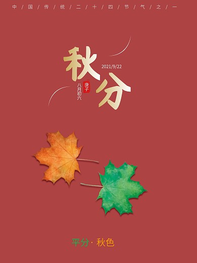 秋分节气简约风海报