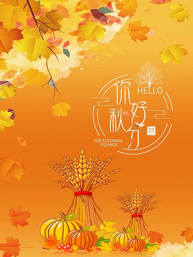 手绘创意卡通简约橙色秋分海报