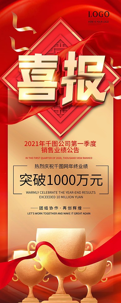 原创2020公司第一季度业绩喜报X展架
