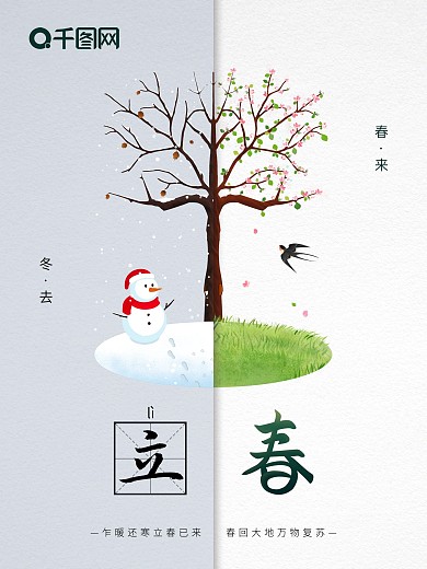 原创卡通立春二十四节气冬季春季变化海报