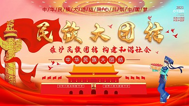 红色民族团结宣传展板