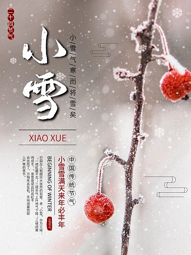 中国风小雪节气摄影图简约海报